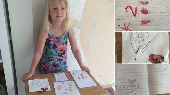 5-åriga Agnes som säljer teckningar för att hjälpa barn i krig
